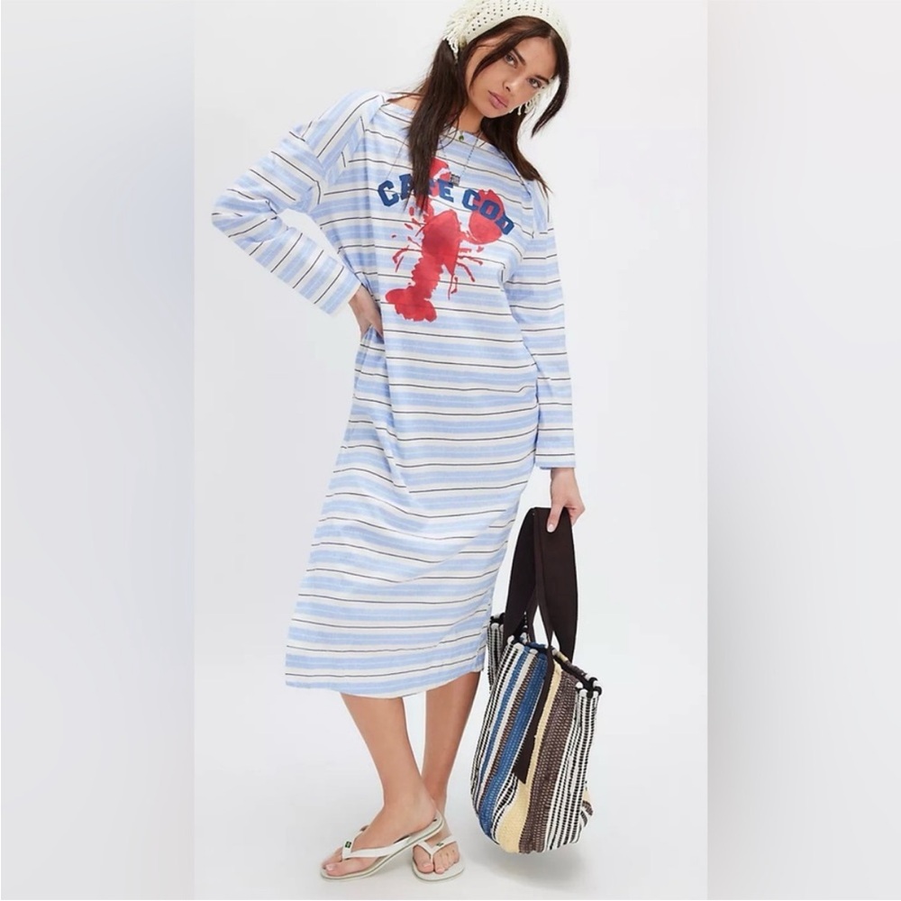 NWOT Free People Ragabond Cape Cod Lobster Stripe Dress By the Sea Maxi Tee